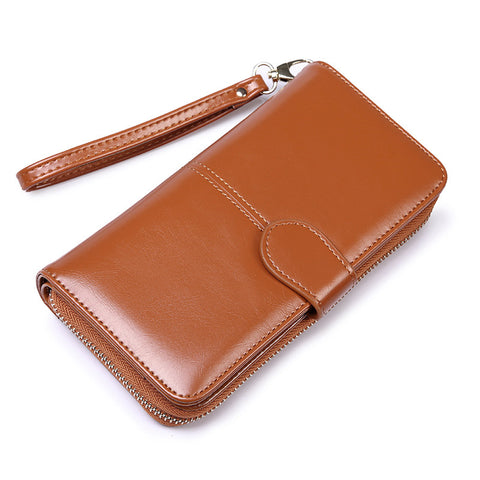 Darrahopens Fashion > Women's Fashion > Women's Accessories Brown Women's Long Buckle Closure Wallet - PU Lether Large Capacity Multi-Slot Card Holder & Purse Combo wIth Wristband