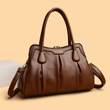 Darrahopens Fashion > Women's Fashion > Women's Accessories Brown Women's Premium Wear-Resistant Leather Shoulder Bag - Vintage Frame Kiss-Lock Handbag & Crossbody Satchel