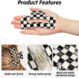 Darrahopens Fashion > Women's Fashion > Women's Accessories Checkered Claw Clips - Thick Hair - Fine Hair - Curly Hair - Straight Hair - Long Hair Non-Slip Clips - Simple Style Black and White Square Claw Clips - Set of 4 Hair Accessories for Women
