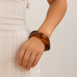 Darrahopens Fashion > Women's Fashion > Women's Accessories Chunky Resin Bangle Bracelet - Irregular Geometric Square Cuff - Dark Brown Tortoiseshell Tone Wide Wristwear for Women