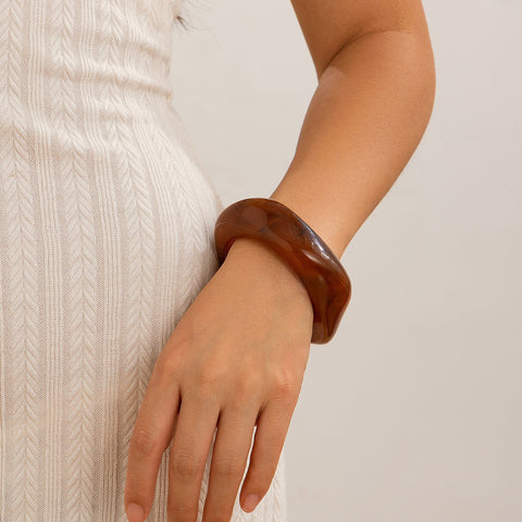 Darrahopens Fashion > Women's Fashion > Women's Accessories Chunky Resin Bangle Bracelet - Irregular Geometric Square Cuff - Dark Coffee Tortoiseshell Tone Wide Wristwear for Women