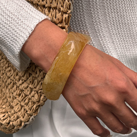 Darrahopens Fashion > Women's Fashion > Women's Accessories Chunky Resin Bangle Bracelet - Irregular Geometric Square Cuff - Yellow Tortoiseshell Tone Wide Wristwear for Women