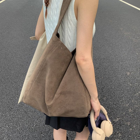 Darrahopens Fashion > Women's Fashion > Women's Accessories Coffee color New Design Women's Shoulder Bag - Felt Fabric Tote Bag, Trendy Minimalist Style