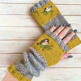 Darrahopens Fashion > Women's Fashion > Women's Accessories Color-Block Bird Embroidered Fingerless Knit Gloves – Warm, Flexible, Perfect for Daily Autumn/Winter Use, 8.5×22cm Stylish Practical Commute Hand-Warming Essential(black)