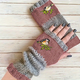 Darrahopens Fashion > Women's Fashion > Women's Accessories Color-Block Bird Embroidered Fingerless Knit Gloves – Warm, Flexible, Perfect for Daily Autumn/Winter Use, 8.5×22cm Stylish Practical Commute Hand-Warming Essential(black)
