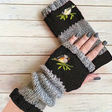 Darrahopens Fashion > Women's Fashion > Women's Accessories Color-Block Bird Embroidered Fingerless Knit Gloves – Warm, Flexible, Perfect for Daily Autumn/Winter Use, 8.5×22cm Stylish Practical Commute Hand-Warming Essential(purple)