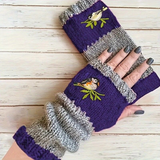 Darrahopens Fashion > Women's Fashion > Women's Accessories Color-Block Bird Embroidered Fingerless Knit Gloves – Warm, Flexible, Perfect for Daily Autumn/Winter Use, 8.5×22cm Stylish Practical Commute Hand-Warming Essential(purple)
