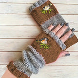 Darrahopens Fashion > Women's Fashion > Women's Accessories Color-Block Bird Embroidered Fingerless Knit Gloves – Warm, Flexible, Perfect for Daily Autumn/Winter Use, 8.5×22cm Stylish Practical Commute Hand-Warming Essential(purple)
