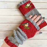 Darrahopens Fashion > Women's Fashion > Women's Accessories Color-Block Bird Embroidered Fingerless Knit Gloves – Warm, Flexible, Perfect for Daily Autumn/Winter Use, 8.5×22cm Stylish Practical Commute Hand-Warming Essential(red)