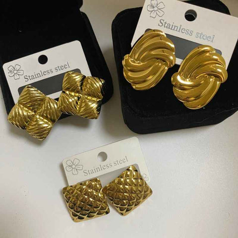 Darrahopens Fashion > Women's Fashion > Women's Accessories Combination A 18K Gold-Plated Stainless Steel Earring Set - 3 Pairs Minimalist Geometric Studs for Women with Gift Box Packaging