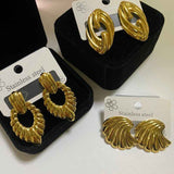 Darrahopens Fashion > Women's Fashion > Women's Accessories Combination C 18K Gold-Plated Stainless Steel Earring Set - 3 Pairs Minimalist Geometric Studs for Women with Gift Box Packaging