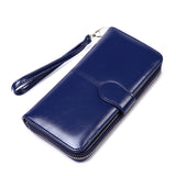 Darrahopens Fashion > Women's Fashion > Women's Accessories Dark Blue Women's Long Buckle Closure Wallet - PU Lether Large Capacity Multi-Slot Card Holder & Purse Combo wIth Wristband