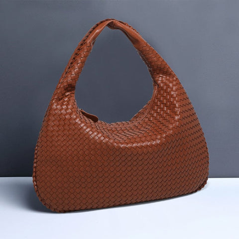 Darrahopens Fashion > Women's Fashion > Women's Accessories Dark Brown Elegant Woven PU Leather Hobo Bag - Stylish Large-Capacity Shoulder Handbag for Women