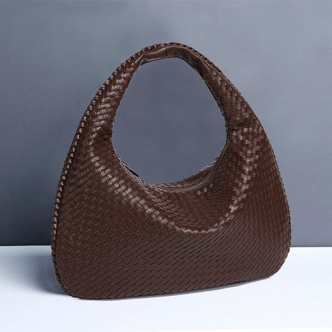 Darrahopens Fashion > Women's Fashion > Women's Accessories Dark Coffee Elegant Woven PU Leather Hobo Bag - Stylish Large-Capacity Shoulder Handbag for Women