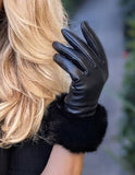Darrahopens Fashion > Women's Fashion > Women's Accessories Dents Womens Maria Sheepskin Leather Faux Fur Cuff Gloves - Black In Australia - Darrahopens