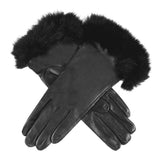 Darrahopens Fashion > Women's Fashion > Women's Accessories Dents Womens Maria Sheepskin Leather Faux Fur Cuff Gloves - Black In Australia - Darrahopens