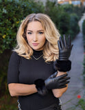 Darrahopens Fashion > Women's Fashion > Women's Accessories Dents Womens Maria Sheepskin Leather Faux Fur Cuff Gloves - Black In Australia - Darrahopens