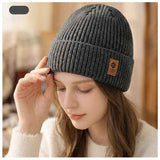 Darrahopens Fashion > Women's Fashion > Women's Accessories Double Fleece-Lined Vertical Stripe Knit Beanie, Unisex Thick Warm Winter Outdoor Cold-Proof Wool Hat - Dark Gray In Australia - Darrahopens