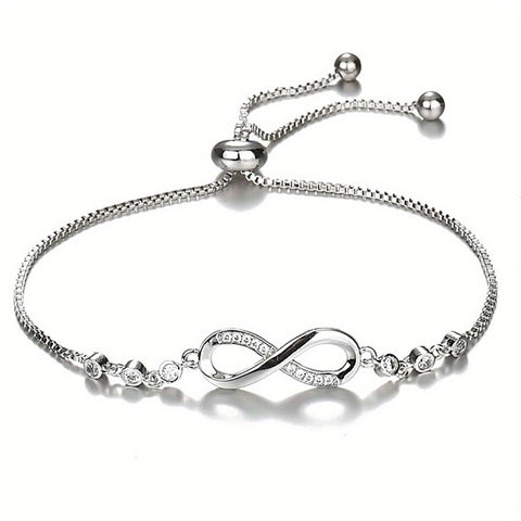 Darrahopens Fashion > Women's Fashion > Women's Accessories "Double-Loop Interwoven": 24cm Zinc Alloy Infinity Symbol Bracelet, Interpreting the Poetic Philosophy of Perpetuity with Flowing Beaded Light