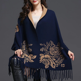 Darrahopens Fashion > Women's Fashion > Women's Accessories Double-sided Jacquard Cheongsam Shawl, Color-Blocked Fringed Cape Design, Autumn/Winter Fashion & Warmth Two-in-One Scarf(BLACK)
