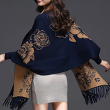 Darrahopens Fashion > Women's Fashion > Women's Accessories Double-sided Jacquard Cheongsam Shawl, Color-Blocked Fringed Cape Design, Autumn/Winter Fashion & Warmth Two-in-One Scarf(GREY)