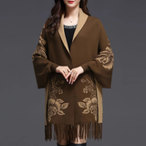 Darrahopens Fashion > Women's Fashion > Women's Accessories Double-sided Jacquard Cheongsam Shawl, Color-Blocked Fringed Cape Design, Autumn/Winter Fashion & Warmth Two-in-One Scarf(GREY)