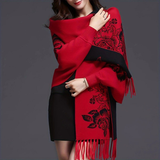 Darrahopens Fashion > Women's Fashion > Women's Accessories Double-sided Jacquard Cheongsam Shawl, Color-Blocked Fringed Cape Design, Autumn/Winter Fashion & Warmth Two-in-One Scarf(khaki)