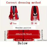 Darrahopens Fashion > Women's Fashion > Women's Accessories Double-sided Jacquard Cheongsam Shawl, Color-Blocked Fringed Cape Design, Autumn/Winter Fashion & Warmth Two-in-One Scarf(khaki)