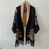 Darrahopens Fashion > Women's Fashion > Women's Accessories Double-sided Jacquard Cheongsam Shawl, Color-Blocked Fringed Cape Design, Autumn/Winter Fashion & Warmth Two-in-One Scarf(khaki)