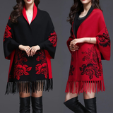 Darrahopens Fashion > Women's Fashion > Women's Accessories Double-sided Jacquard Cheongsam Shawl, Color-Blocked Fringed Cape Design, Autumn/Winter Fashion & Warmth Two-in-One Scarf（red)
