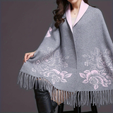 Darrahopens Fashion > Women's Fashion > Women's Accessories Double-sided Jacquard Cheongsam Shawl, Color-Blocked Fringed Cape Design, Autumn/Winter Fashion & Warmth Two-in-One Scarf(rose-carmine)