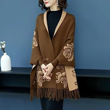Darrahopens Fashion > Women's Fashion > Women's Accessories Double-sided Jacquard Cheongsam Shawl, Color-Blocked Fringed Cape Design, Autumn/Winter Fashion & Warmth Two-in-One Scarf(rose-carmine)