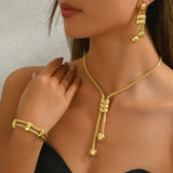 Darrahopens Fashion > Women's Fashion > Women's Accessories Elegant 3-Piece Mesh Chain Jewelry Set - Tassel Necklace, Bracelet & Dangle Earrings(gold)