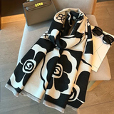 Darrahopens Fashion > Women's Fashion > Women's Accessories Elegant Camellia Scarf - Breathable and Warm Women's Shawl Black and White Fashion, Perfect for Spring and Summer Styling  Versatile Beach Accessory