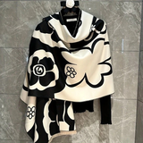 Darrahopens Fashion > Women's Fashion > Women's Accessories Elegant Camellia Scarf - Breathable and Warm Women's Shawl Black and White Fashion, Perfect for Spring and Summer Styling  Versatile Beach Accessory