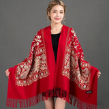 Darrahopens Fashion > Women's Fashion > Women's Accessories European-American Style Auspicious Embroidered Shawl Scarf, High-End Autumn & Winter Warm Outfit(Light hemp ash color）