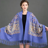 Darrahopens Fashion > Women's Fashion > Women's Accessories European-American Style Auspicious Embroidered Shawl Scarf, High-End Autumn & Winter Warm Outfit(Light hemp ash color）