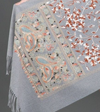 Darrahopens Fashion > Women's Fashion > Women's Accessories European-American Style Auspicious Embroidered Shawl Scarf, High-End Autumn & Winter Warm Outfit(Light hemp ash color）