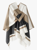 Darrahopens Fashion > Women's Fashion > Women's Accessories European and American minimalist cross-tie plaid cape cloak, acrylic warm versatile autumn winter outerwear fashion piece(BLACK)