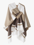 Darrahopens Fashion > Women's Fashion > Women's Accessories European and American minimalist cross-tie plaid cape cloak, acrylic warm versatile autumn winter outerwear fashion piece(Deep khaki)