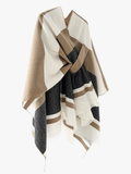 Darrahopens Fashion > Women's Fashion > Women's Accessories European and American minimalist cross-tie plaid cape cloak, acrylic warm versatile autumn winter outerwear fashion piece(navy blue)