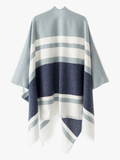 Darrahopens Fashion > Women's Fashion > Women's Accessories European and American minimalist cross-tie plaid cape cloak, acrylic warm versatile autumn winter outerwear fashion piece(navy blue)