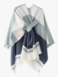 Darrahopens Fashion > Women's Fashion > Women's Accessories European and American minimalist cross-tie plaid cape cloak, acrylic warm versatile autumn winter outerwear fashion piece(navy blue)