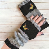Darrahopens Fashion > Women's Fashion > Women's Accessories Fashion Color-Block Butterfly Embroidered Knit Gloves, Warm Fit 8.5×22cm, Practical Sweet Stylish Essential for Autumn/Winter Outfits(GREEN)