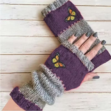 Darrahopens Fashion > Women's Fashion > Women's Accessories Fashion Color-Block Butterfly Embroidered Knit Gloves, Warm Fit 8.5×22cm, Practical Sweet Stylish Essential for Autumn/Winter Outfits(GREEN)
