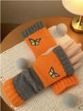 Darrahopens Fashion > Women's Fashion > Women's Accessories Fashion Color-Block Butterfly Embroidered Knit Gloves, Warm Fit 8.5×22cm, Practical Sweet Stylish Essential for Autumn/Winter Outfits(GREEN)