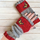 Darrahopens Fashion > Women's Fashion > Women's Accessories Fashion Color-Block Butterfly Embroidered Knit Gloves, Warm Fit 8.5×22cm, Practical Sweet Stylish Essential for Autumn/Winter Outfits(RED)