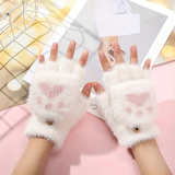 Darrahopens Fashion > Women's Fashion > Women's Accessories Faux Mink Fingerless Fleece-Lined Warm Gloves – Practical for Autumn/Winter, Heart Design with High-Elastic Cuff, Ideal for Office Use and Daily Hand Warmth.(pink)