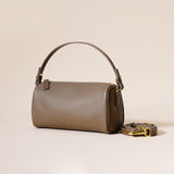 Darrahopens Fashion > Women's Fashion > Women's Accessories Genuine Leather Boston Bag - Mini Barrel Crossbody & Top Handle Purse(grey)