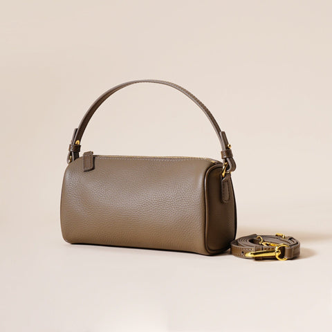 Darrahopens Fashion > Women's Fashion > Women's Accessories Genuine Leather Boston Bag - Mini Barrel Crossbody & Top Handle Purse(grey)